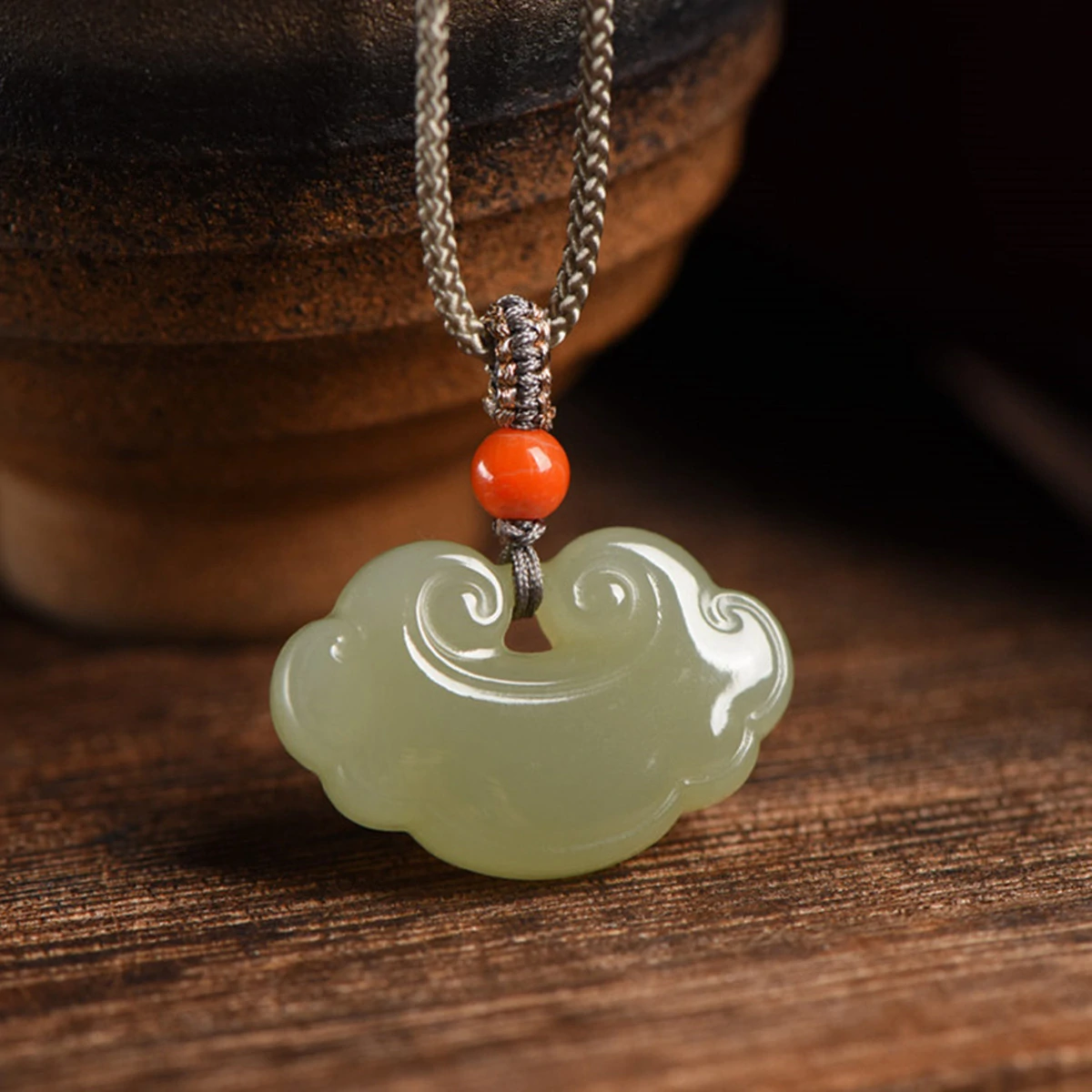 jade pendant, chinese style jade longevity lock, oriental aesthetic necklace